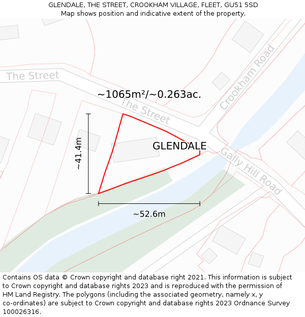 GLENDALE, THE STREET, CROOKHAM VILLAGE, FLEET, GU51 5SD: Plot and title map