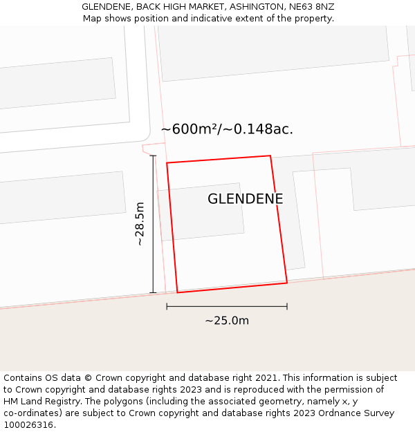 GLENDENE, BACK HIGH MARKET, ASHINGTON, NE63 8NZ: Plot and title map