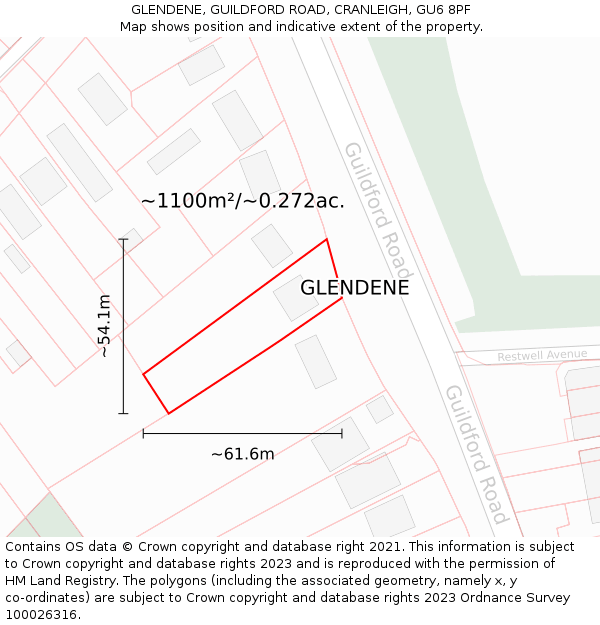 GLENDENE, GUILDFORD ROAD, CRANLEIGH, GU6 8PF: Plot and title map