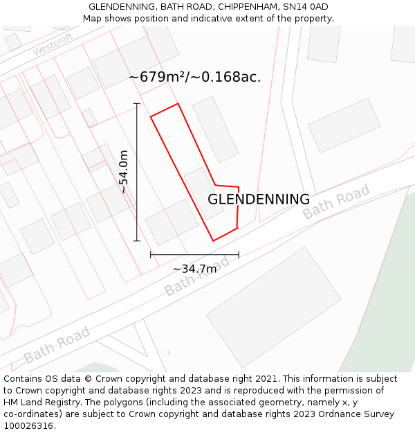 GLENDENNING, BATH ROAD, CHIPPENHAM, SN14 0AD: Plot and title map