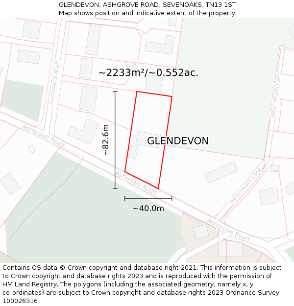 GLENDEVON, ASHGROVE ROAD, SEVENOAKS, TN13 1ST: Plot and title map
