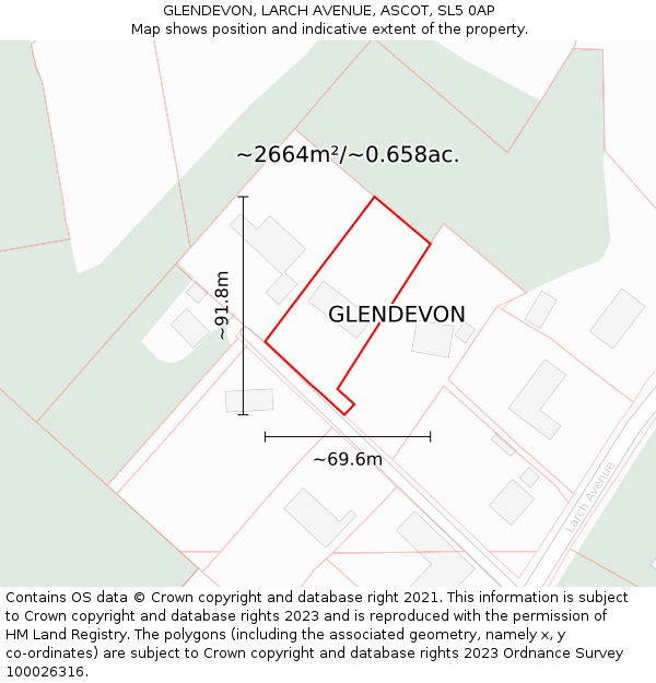 GLENDEVON, LARCH AVENUE, ASCOT, SL5 0AP: Plot and title map