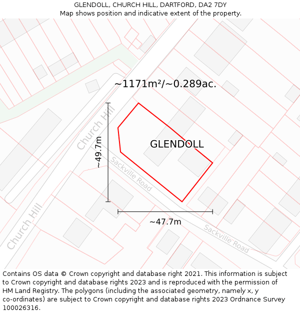 GLENDOLL, CHURCH HILL, DARTFORD, DA2 7DY: Plot and title map