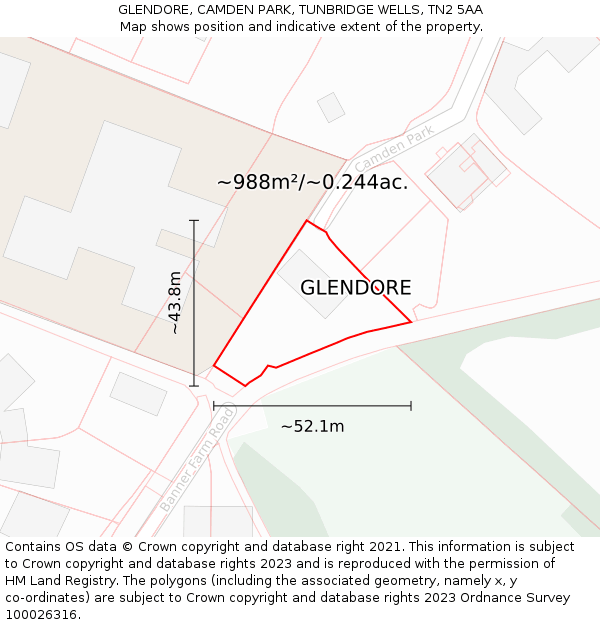 GLENDORE, CAMDEN PARK, TUNBRIDGE WELLS, TN2 5AA: Plot and title map