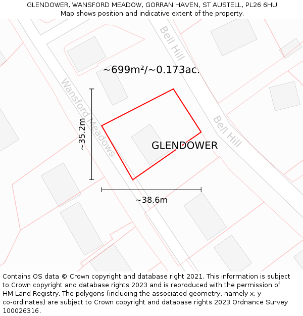 GLENDOWER, WANSFORD MEADOW, GORRAN HAVEN, ST AUSTELL, PL26 6HU: Plot and title map