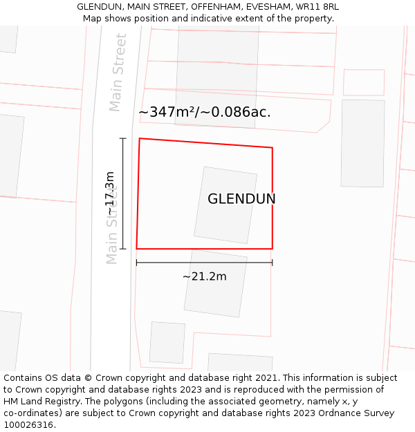 GLENDUN, MAIN STREET, OFFENHAM, EVESHAM, WR11 8RL: Plot and title map