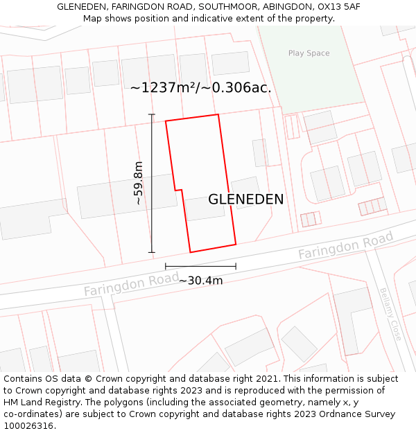 GLENEDEN, FARINGDON ROAD, SOUTHMOOR, ABINGDON, OX13 5AF: Plot and title map