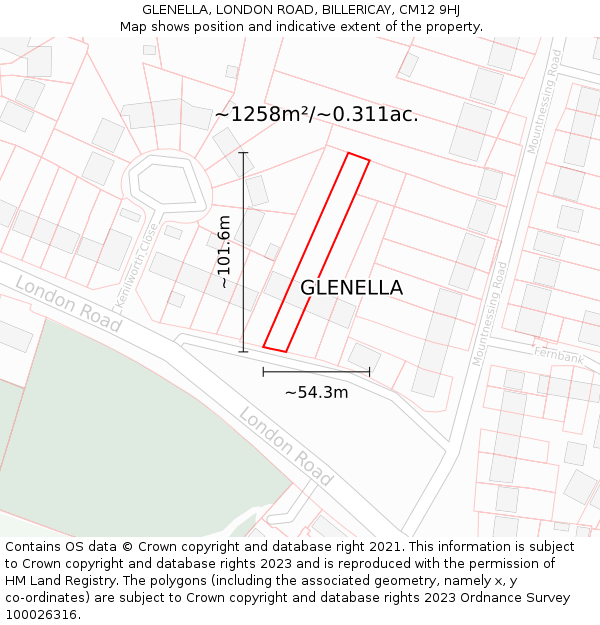 GLENELLA, LONDON ROAD, BILLERICAY, CM12 9HJ: Plot and title map