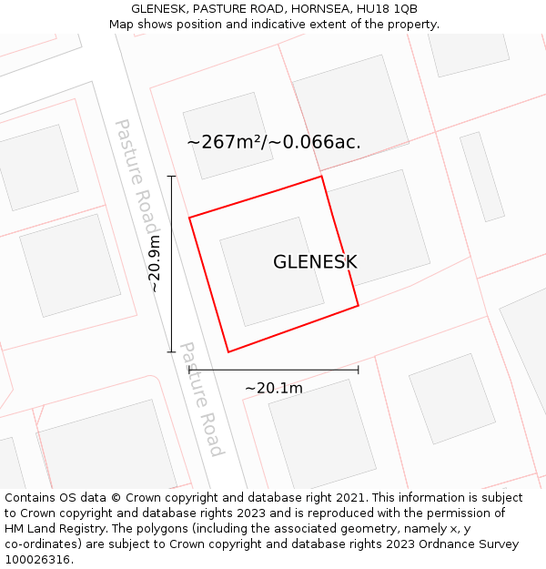 GLENESK, PASTURE ROAD, HORNSEA, HU18 1QB: Plot and title map