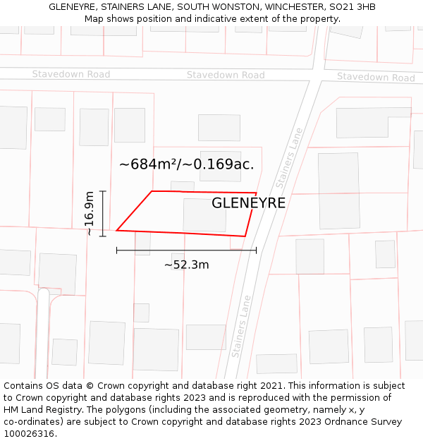 GLENEYRE, STAINERS LANE, SOUTH WONSTON, WINCHESTER, SO21 3HB: Plot and title map