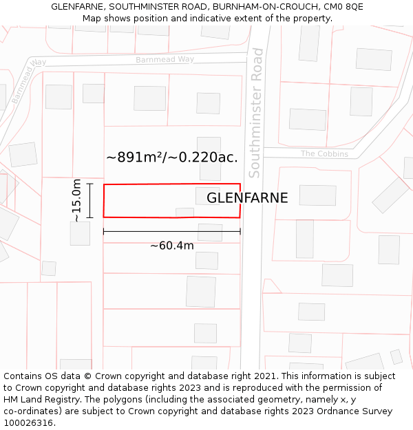 GLENFARNE, SOUTHMINSTER ROAD, BURNHAM-ON-CROUCH, CM0 8QE: Plot and title map