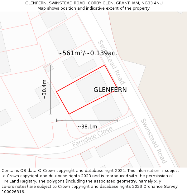 GLENFERN, SWINSTEAD ROAD, CORBY GLEN, GRANTHAM, NG33 4NU: Plot and title map