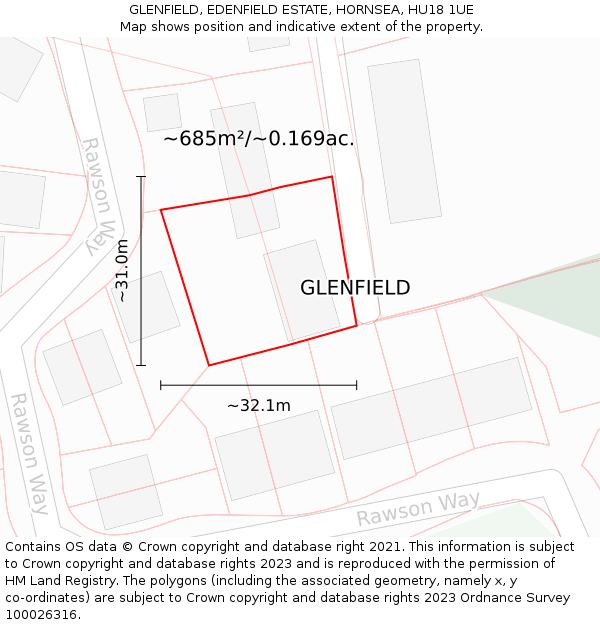 GLENFIELD, EDENFIELD ESTATE, HORNSEA, HU18 1UE: Plot and title map