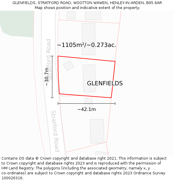 GLENFIELDS, STRATFORD ROAD, WOOTTON WAWEN, HENLEY-IN-ARDEN, B95 6AR: Plot and title map