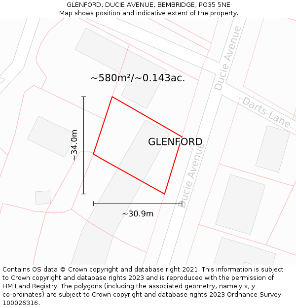 GLENFORD, DUCIE AVENUE, BEMBRIDGE, PO35 5NE: Plot and title map