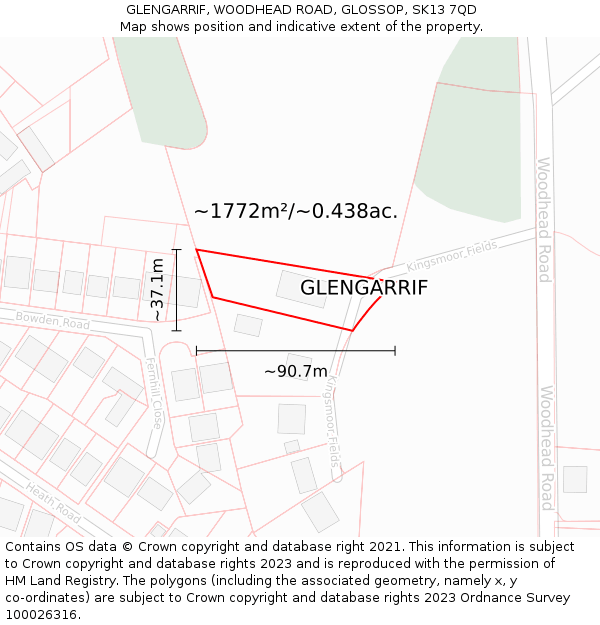 GLENGARRIF, WOODHEAD ROAD, GLOSSOP, SK13 7QD: Plot and title map
