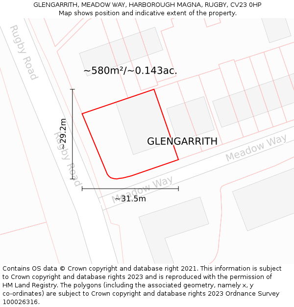 GLENGARRITH, MEADOW WAY, HARBOROUGH MAGNA, RUGBY, CV23 0HP: Plot and title map