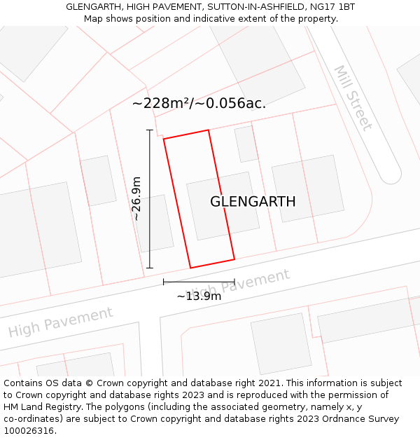 GLENGARTH, HIGH PAVEMENT, SUTTON-IN-ASHFIELD, NG17 1BT: Plot and title map