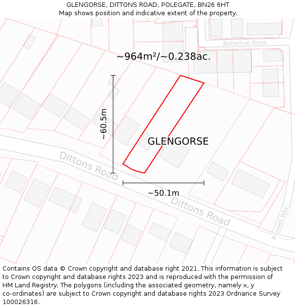 GLENGORSE, DITTONS ROAD, POLEGATE, BN26 6HT: Plot and title map