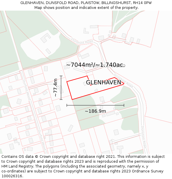 GLENHAVEN, DUNSFOLD ROAD, PLAISTOW, BILLINGSHURST, RH14 0PW: Plot and title map