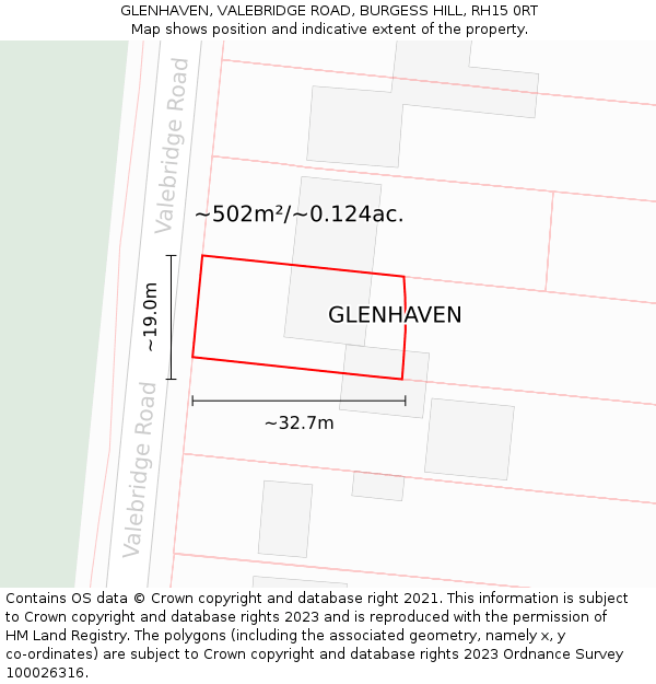 GLENHAVEN, VALEBRIDGE ROAD, BURGESS HILL, RH15 0RT: Plot and title map