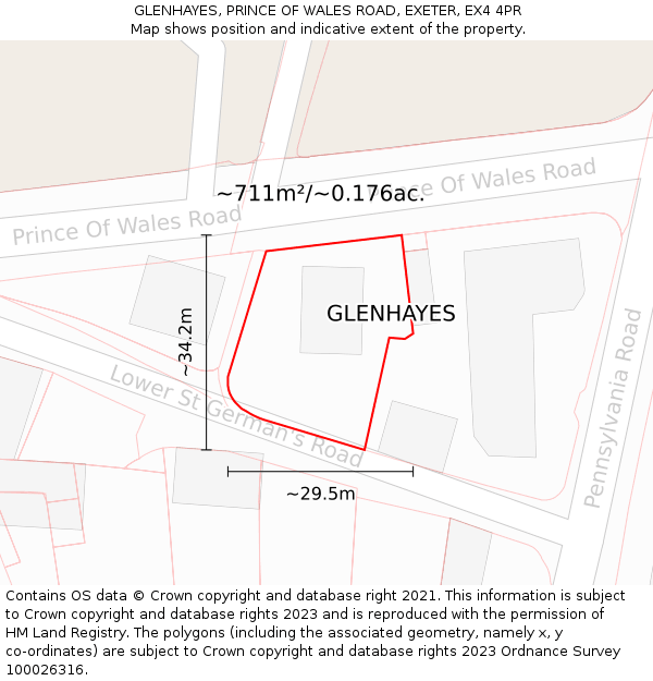 GLENHAYES, PRINCE OF WALES ROAD, EXETER, EX4 4PR: Plot and title map