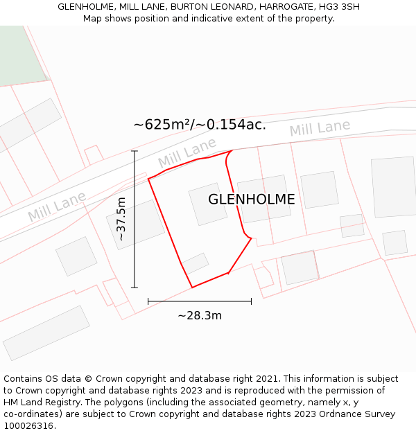 GLENHOLME, MILL LANE, BURTON LEONARD, HARROGATE, HG3 3SH: Plot and title map
