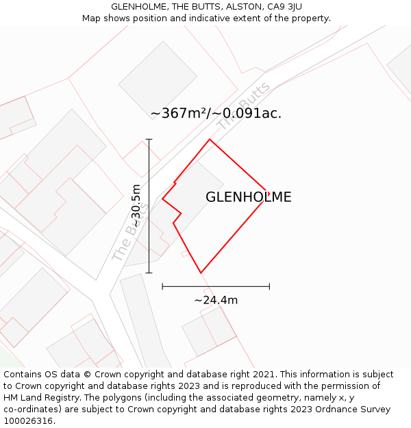 GLENHOLME, THE BUTTS, ALSTON, CA9 3JU: Plot and title map