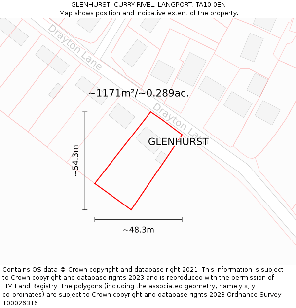 GLENHURST, CURRY RIVEL, LANGPORT, TA10 0EN: Plot and title map