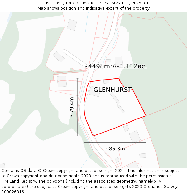 GLENHURST, TREGREHAN MILLS, ST AUSTELL, PL25 3TL: Plot and title map