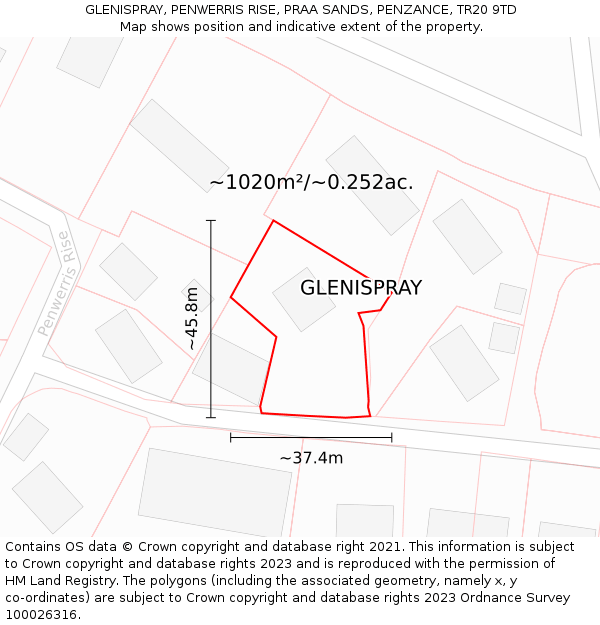 GLENISPRAY, PENWERRIS RISE, PRAA SANDS, PENZANCE, TR20 9TD: Plot and title map