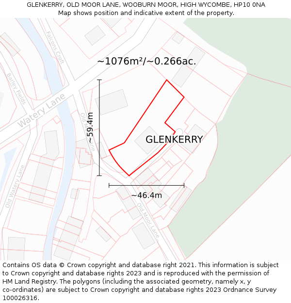 GLENKERRY, OLD MOOR LANE, WOOBURN MOOR, HIGH WYCOMBE, HP10 0NA: Plot and title map