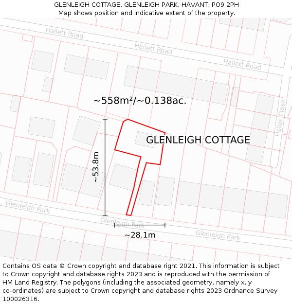 GLENLEIGH COTTAGE, GLENLEIGH PARK, HAVANT, PO9 2PH: Plot and title map