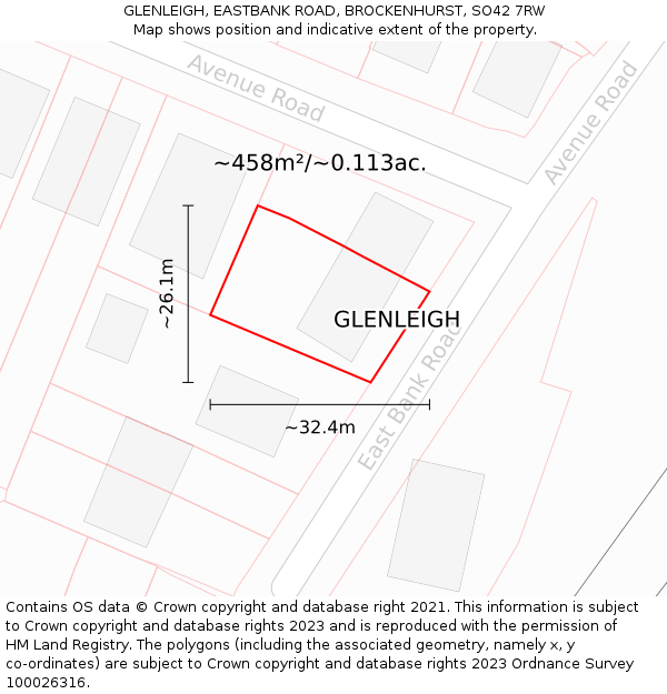 GLENLEIGH, EASTBANK ROAD, BROCKENHURST, SO42 7RW: Plot and title map
