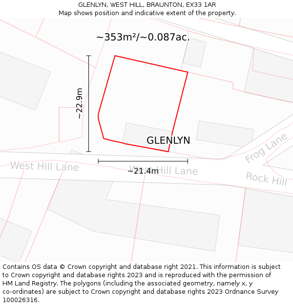 GLENLYN, WEST HILL, BRAUNTON, EX33 1AR: Plot and title map