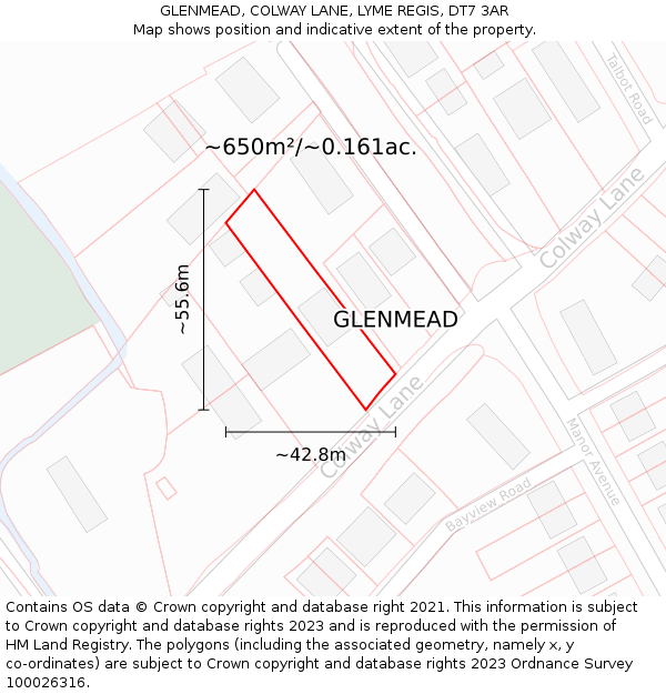 GLENMEAD, COLWAY LANE, LYME REGIS, DT7 3AR: Plot and title map