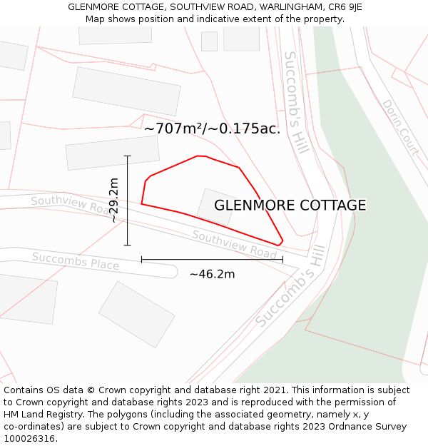 GLENMORE COTTAGE, SOUTHVIEW ROAD, WARLINGHAM, CR6 9JE: Plot and title map