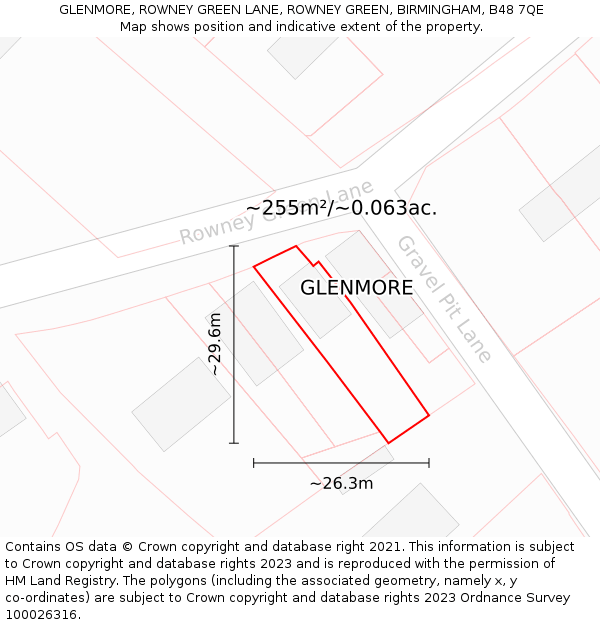 GLENMORE, ROWNEY GREEN LANE, ROWNEY GREEN, BIRMINGHAM, B48 7QE: Plot and title map