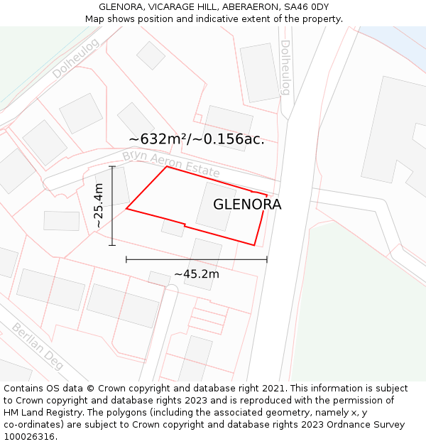 GLENORA, VICARAGE HILL, ABERAERON, SA46 0DY: Plot and title map