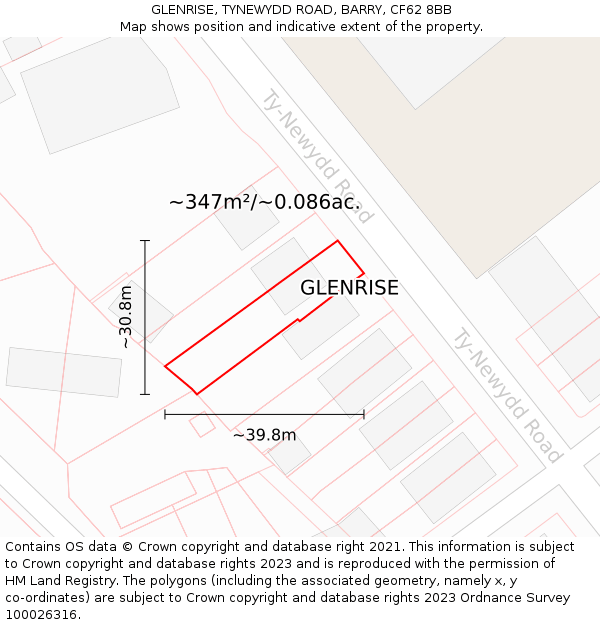 GLENRISE, TYNEWYDD ROAD, BARRY, CF62 8BB: Plot and title map