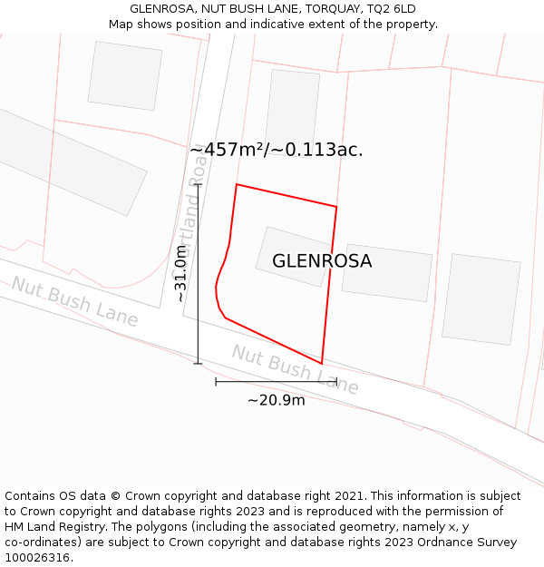 GLENROSA, NUT BUSH LANE, TORQUAY, TQ2 6LD: Plot and title map