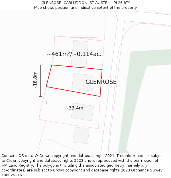GLENROSE, CARLUDDON, ST AUSTELL, PL26 8TY: Plot and title map