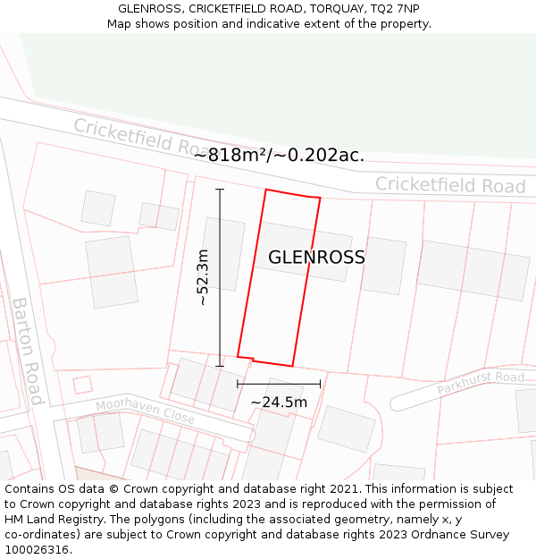 GLENROSS, CRICKETFIELD ROAD, TORQUAY, TQ2 7NP: Plot and title map