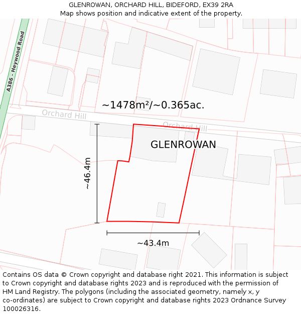 GLENROWAN, ORCHARD HILL, BIDEFORD, EX39 2RA: Plot and title map