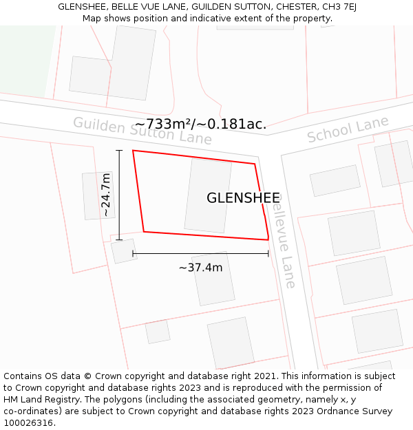 GLENSHEE, BELLE VUE LANE, GUILDEN SUTTON, CHESTER, CH3 7EJ: Plot and title map