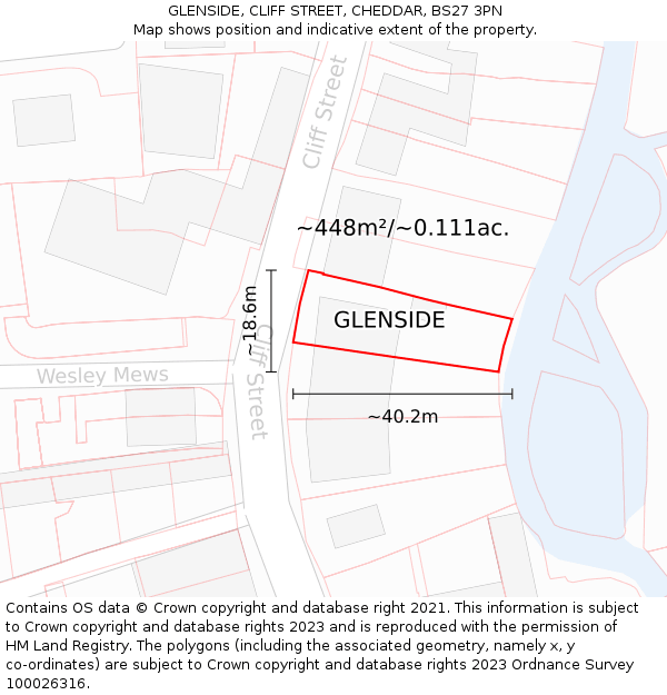 GLENSIDE, CLIFF STREET, CHEDDAR, BS27 3PN: Plot and title map
