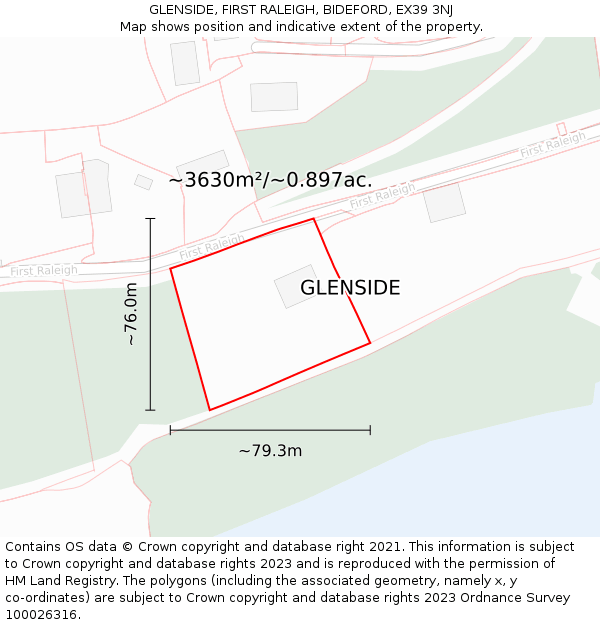 GLENSIDE, FIRST RALEIGH, BIDEFORD, EX39 3NJ: Plot and title map