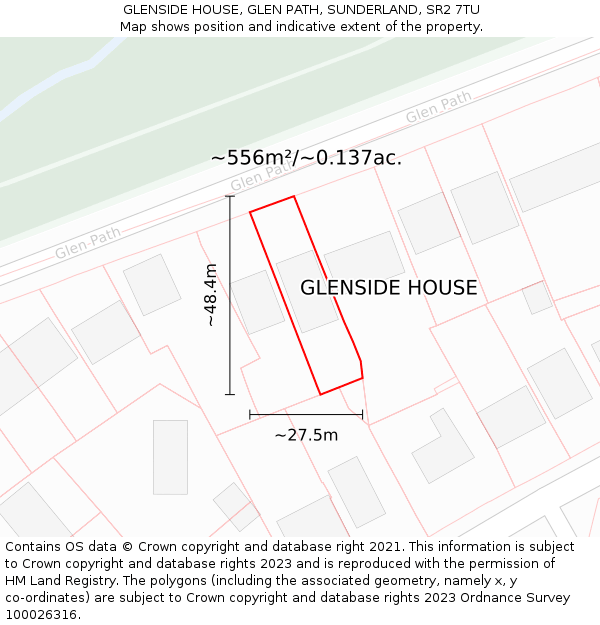 GLENSIDE HOUSE, GLEN PATH, SUNDERLAND, SR2 7TU: Plot and title map