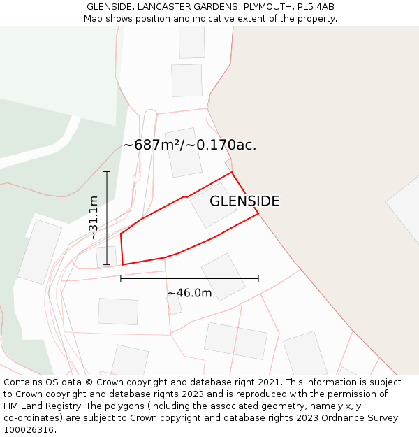 GLENSIDE, LANCASTER GARDENS, PLYMOUTH, PL5 4AB: Plot and title map