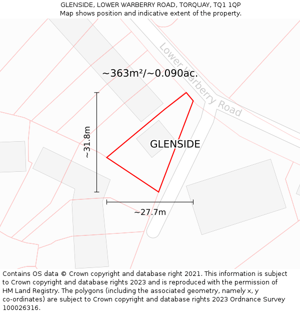 GLENSIDE, LOWER WARBERRY ROAD, TORQUAY, TQ1 1QP: Plot and title map